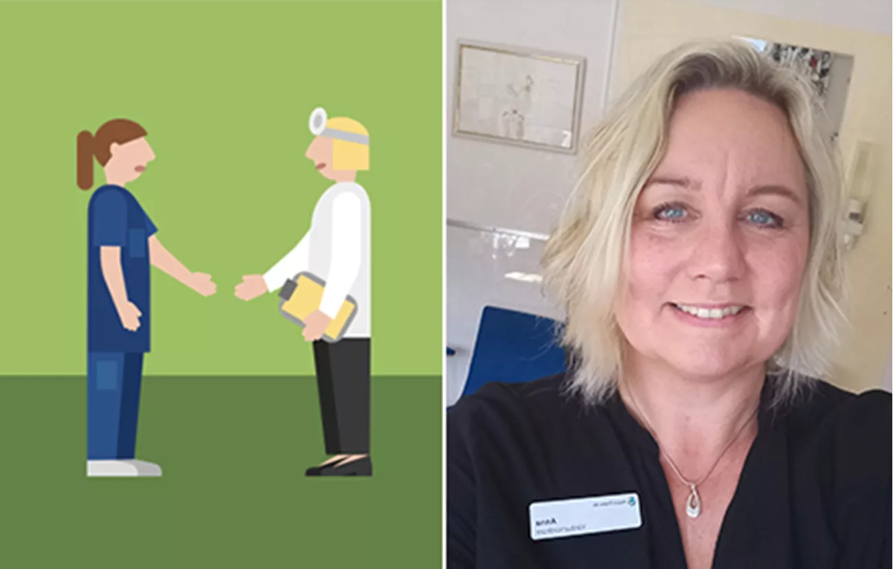 Illustration och porträttbild i ett kollage till nyhet om NPÖ, nationell patientöverikt, som är en del av omställningen till nära vård.